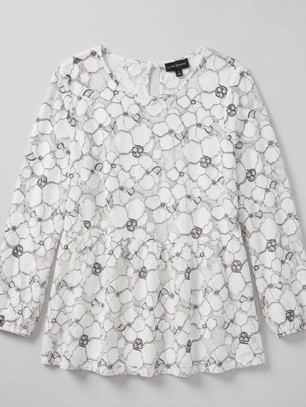 Lane Bryant Lace Top Womens 24 White Floral Semi-sheer Sleeve Peplum